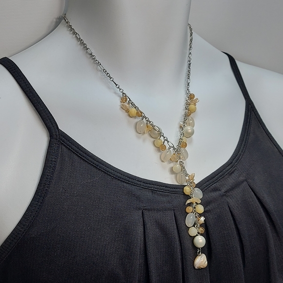 Silver Tone Shell Pearl Bead Beach Necklace - Picture 3 of 9